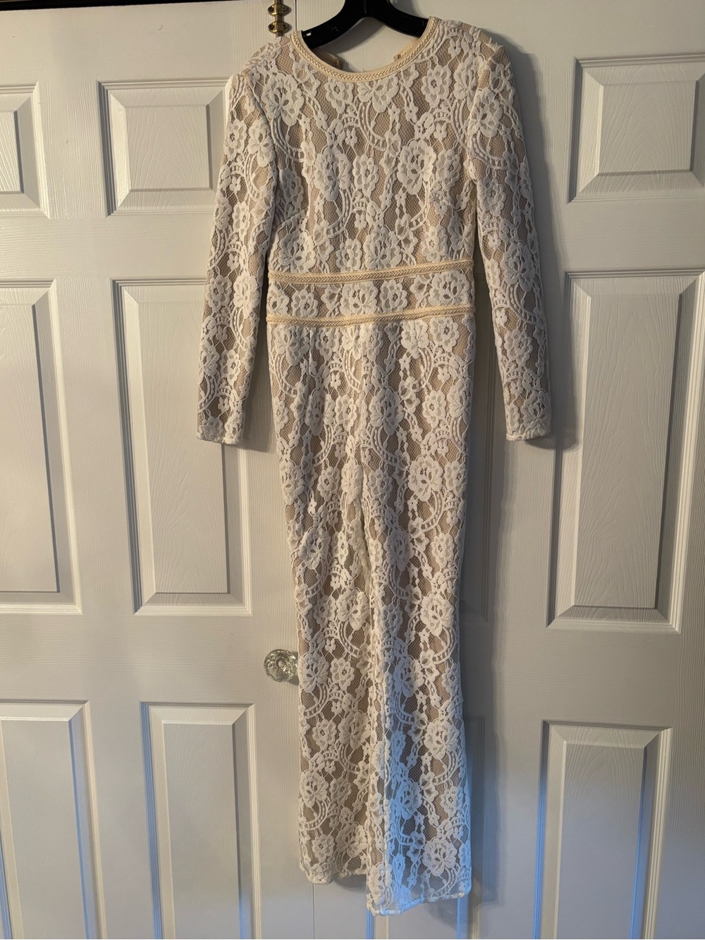 Women's Cream Lace Long Sleeve Maxi Dress